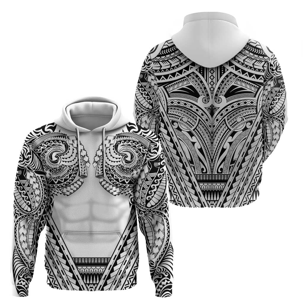 Polynesian Tattoo Inspired Cosplay Costume Zip Hoodie Tribal Warrior White - Polynesian Pride