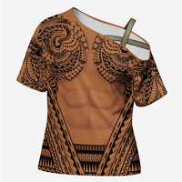 Polynesian Tattoo Inspired Cosplay Costume Cross Shoulder Shirt Tribal Warrior - Polynesian Pride