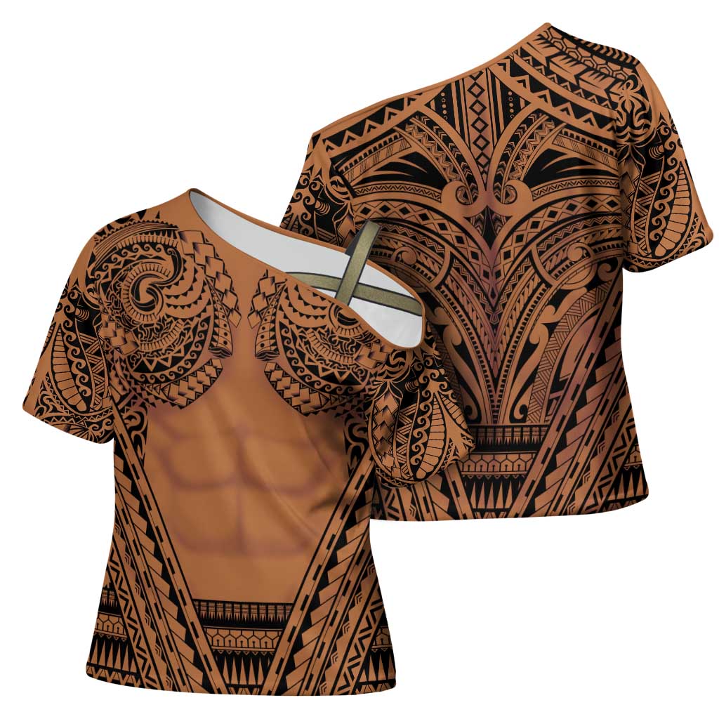Polynesian Tattoo Inspired Cosplay Costume Cross Shoulder Shirt Tribal Warrior - Polynesian Pride