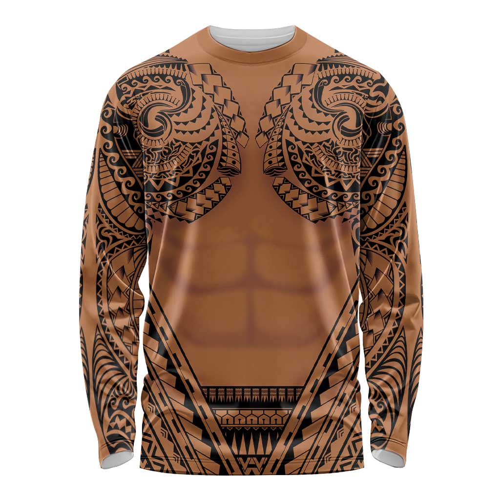 Polynesian Tattoo Inspired Cosplay Costume Long Sleeve Shirt Tribal Warrior LT05 Unisex Brown - Polynesian Pride