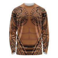 Polynesian Tattoo Inspired Cosplay Costume Long Sleeve Shirt Tribal Warrior LT05 Unisex Brown - Polynesian Pride