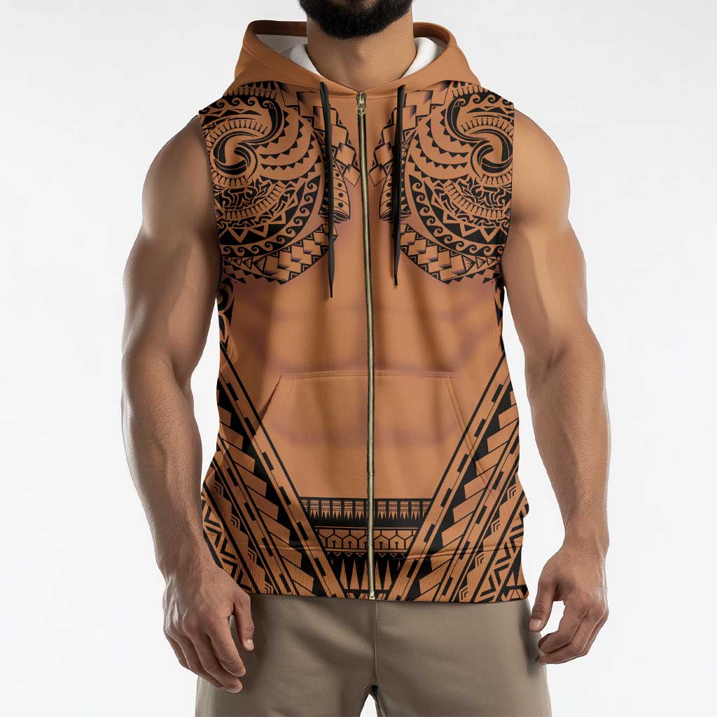 Polynesian Tattoo Inspired Cosplay Costume Sleeveless Zip Hoodie Tribal Warrior - Polynesian Pride