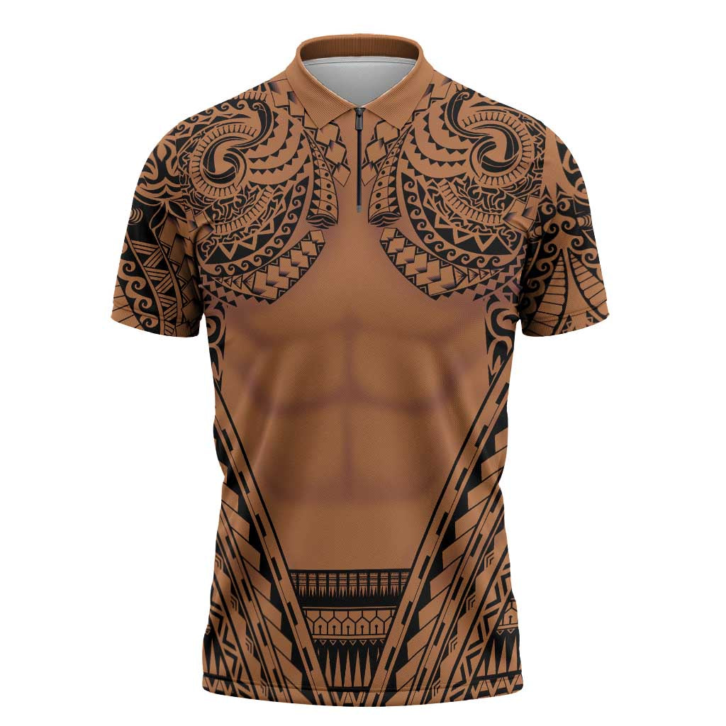 Polynesian Tattoo Inspired Cosplay Costume Zipper Polo Shirt Tribal Warrior - Polynesian Pride
