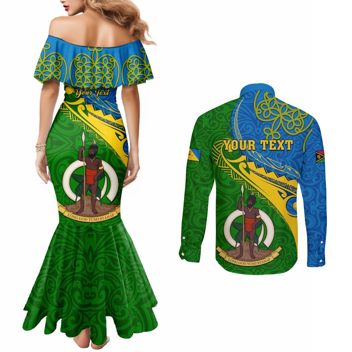 Personalized Malampa Day Couples Matching Mermaid Dress and Long Sleeve Button Shirts Sand Drawing Vanuatuan Pattern LT05 - Polynesian Pride