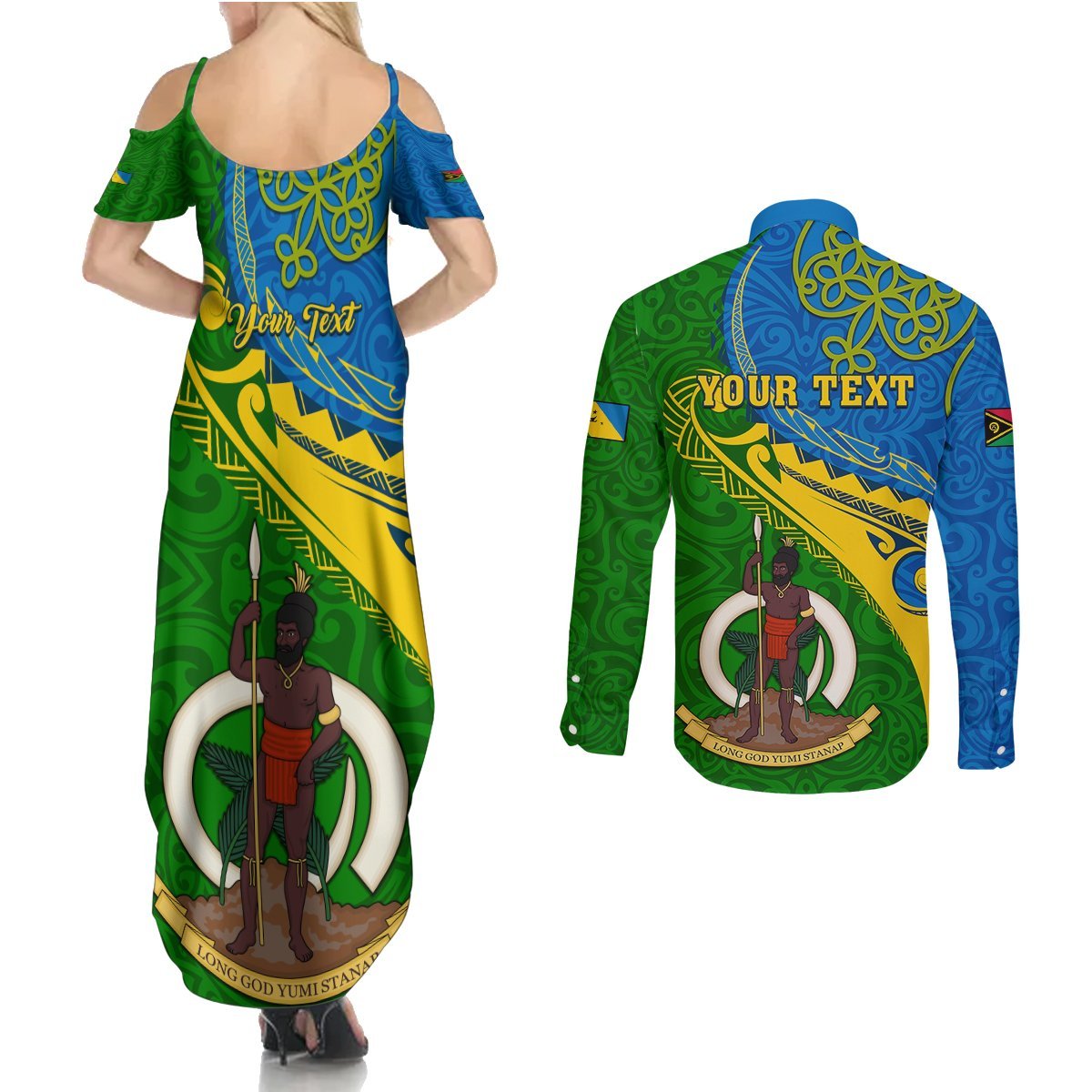 Personalized Malampa Day Couples Matching Summer Maxi Dress and Long Sleeve Button Shirts Sand Drawing Vanuatuan Pattern LT05 - Polynesian Pride