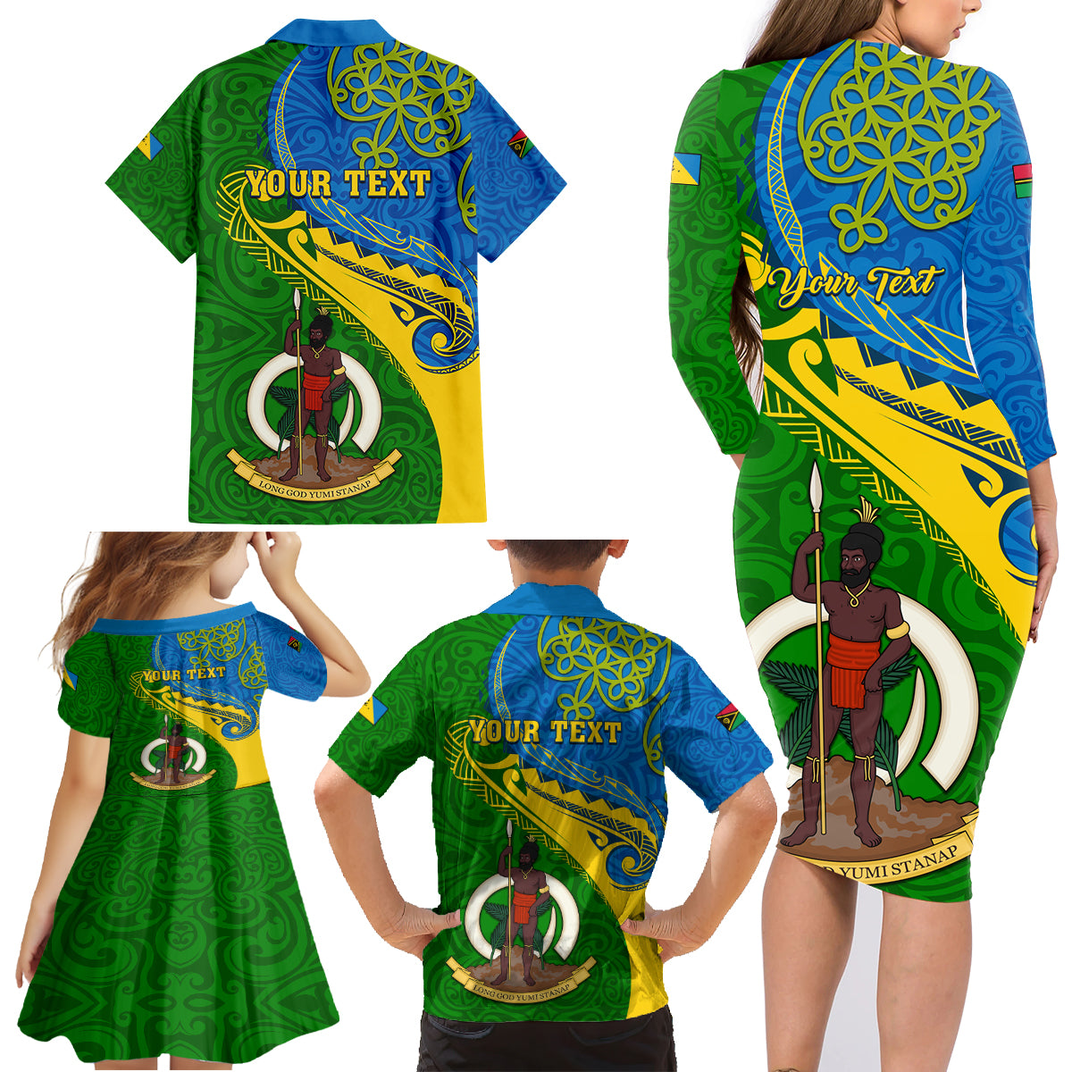 Personalized Malampa Day Family Matching Long Sleeve Bodycon Dress and Hawaiian Shirt Sand Drawing Vanuatuan Pattern LT05 - Polynesian Pride