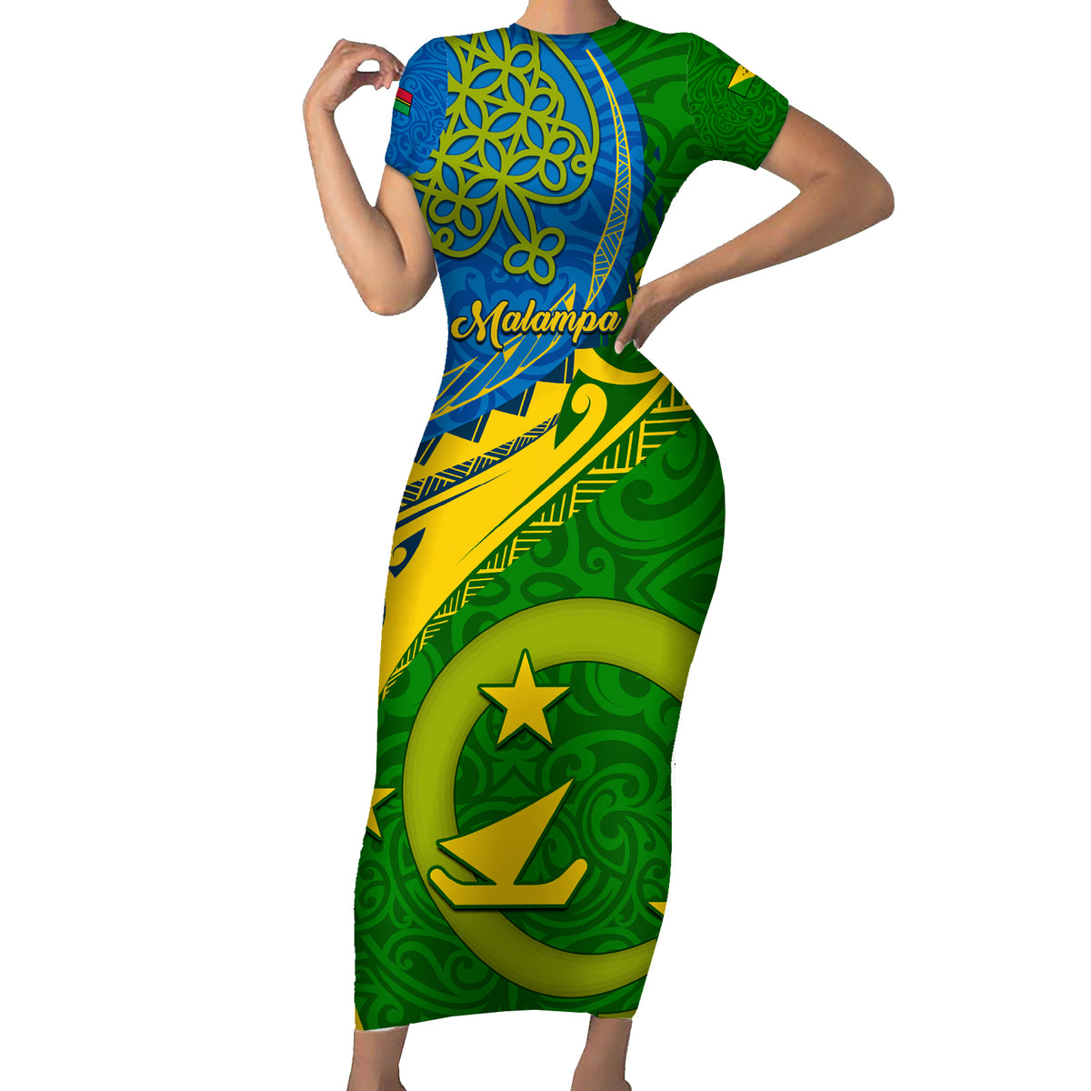 Personalized Malampa Day Family Matching Short Sleeve Bodycon Dress and Hawaiian Shirt Sand Drawing Vanuatuan Pattern LT05 Mom's Dress Green - Polynesian Pride