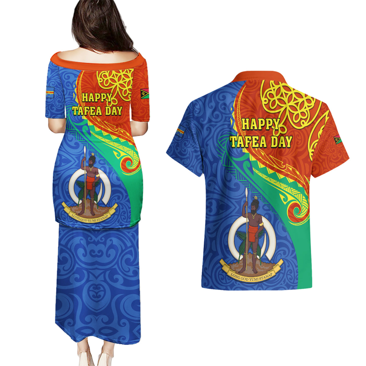 tafea-day-couples-matching-puletasi-dress-and-hawaiian-shirt-sand-drawing-vanuatuan-pattern