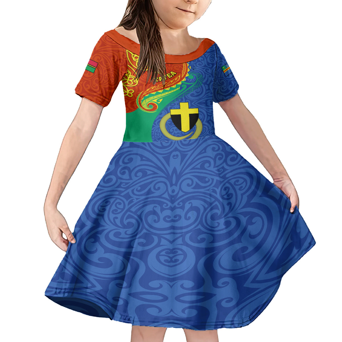 tafea-day-kid-short-sleeve-dress-sand-drawing-vanuatuan-pattern