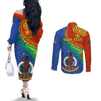 personalized-tafea-day-couples-matching-off-the-shoulder-long-sleeve-dress-and-long-sleeve-button-shirts-sand-drawing-vanuatuan-pattern