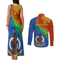 Personalized Tafea Day Couples Matching Tank Maxi Dress and Long Sleeve Button Shirts Sand Drawing Vanuatuan Pattern LT05 - Polynesian Pride
