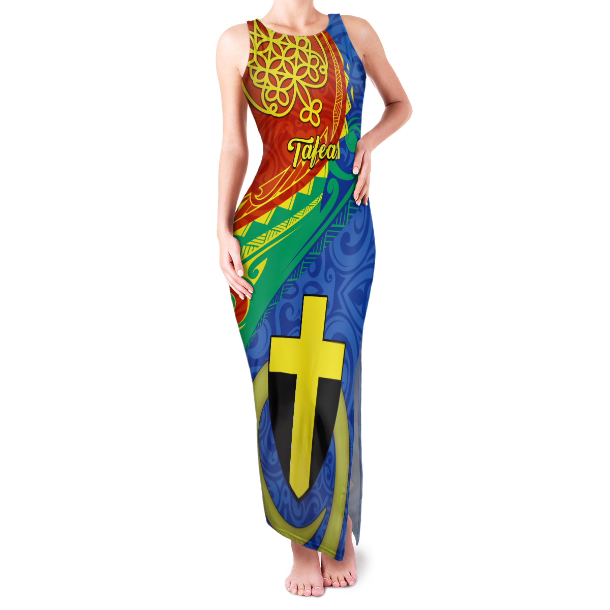 Personalized Tafea Day Family Matching Tank Maxi Dress and Hawaiian Shirt Sand Drawing Vanuatuan Pattern LT05 Mom's Dress Blue - Polynesian Pride