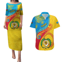 Personalized Torba Day Couples Matching Puletasi Dress and Hawaiian Shirt Sand Drawing Vanuatuan Pattern LT05 Yellow - Polynesian Pride