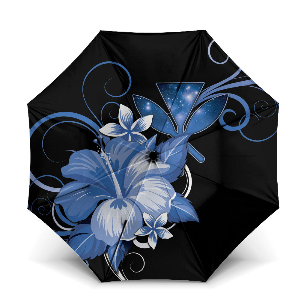 Hawaii Makahiki Kanaka Maoli Umbrella Blue Hibiscus Floral Vibes LT05 One Size Folded 11.42 inch Opened Diameter 37.4 inch Blue - Polynesian Pride