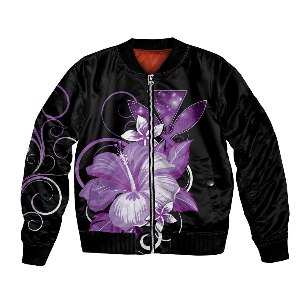 Hawaii Makahiki Kanaka Maoli Bomber Jacket Purple Hibiscus Floral Vibes LT05 Unisex Purple - Polynesian Pride