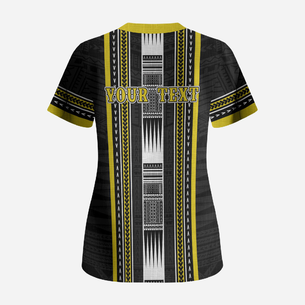 Personalised Faleasiu Samoa Scrub Top Samoan Tribal Pattern LT05 - Polynesian Pride