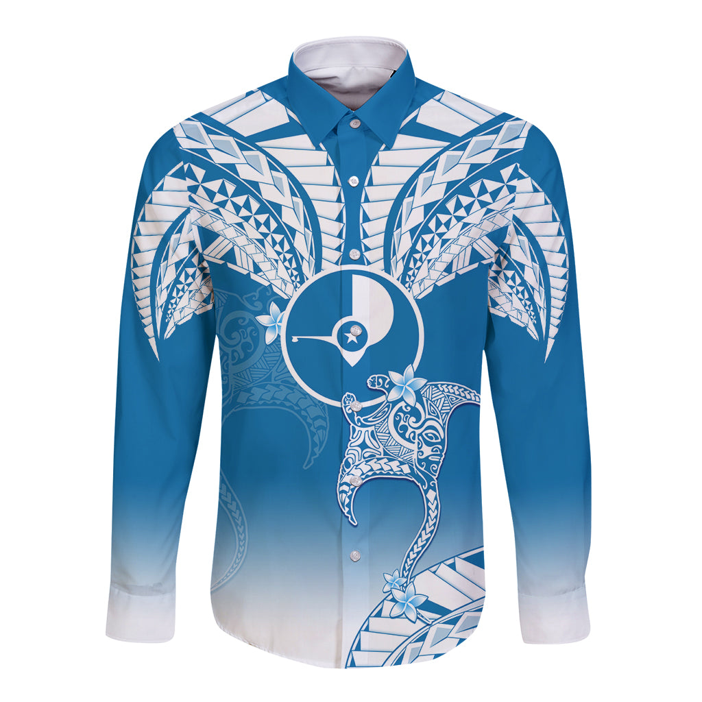 FSM Yap Constitution Day Long Sleeve Button Shirt Polynesian Batoids LT05 Unisex Blue - Polynesian Pride