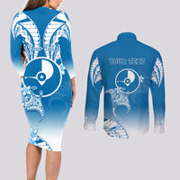 Personalised FSM Yap Constitution Day Couples Matching Long Sleeve Bodycon Dress and Long Sleeve Button Shirt Polynesian Batoids LT05 - Polynesian Pride