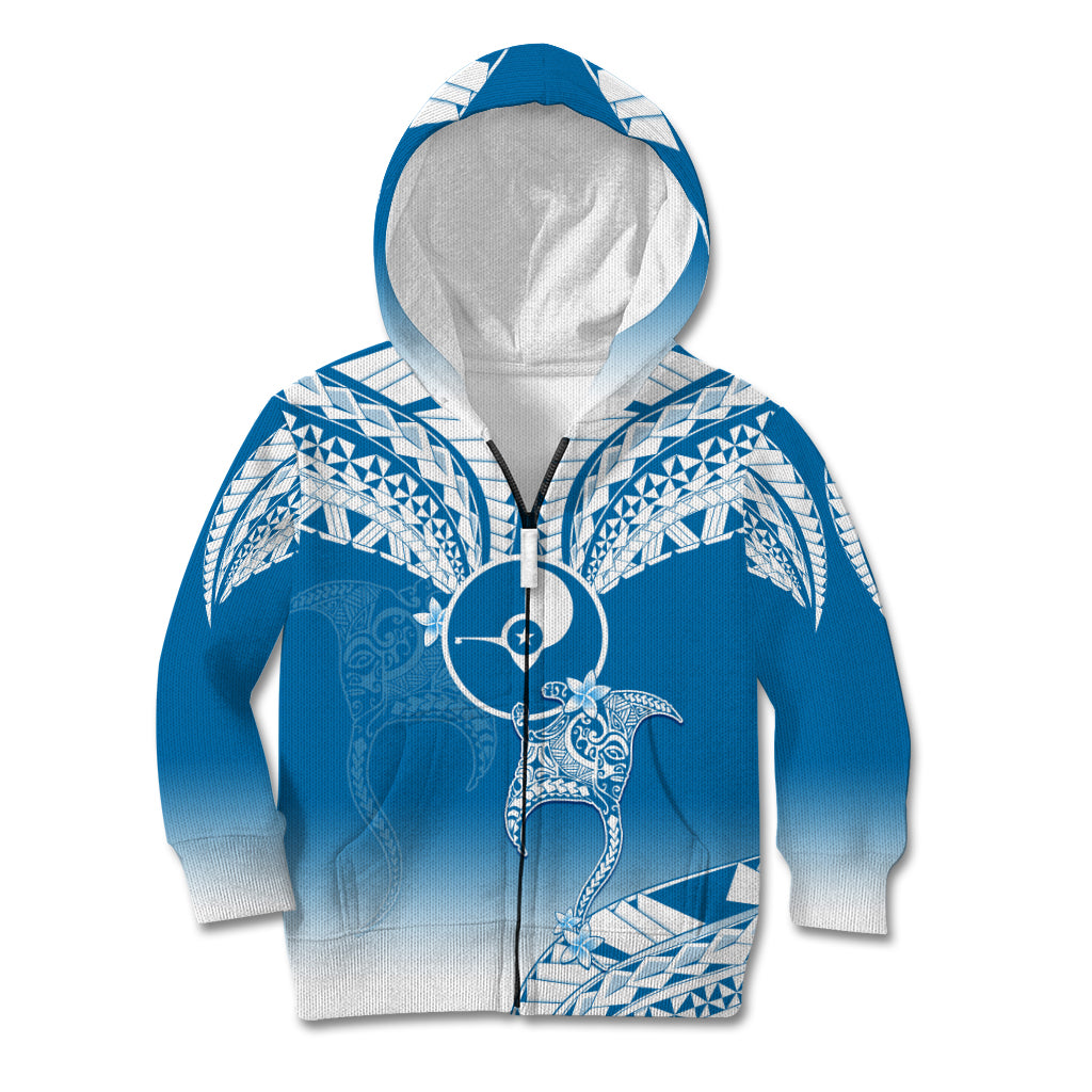 Personalised FSM Yap Constitution Day Kid Hoodie Polynesian Batoids LT05 Zip Hoodie Blue - Polynesian Pride