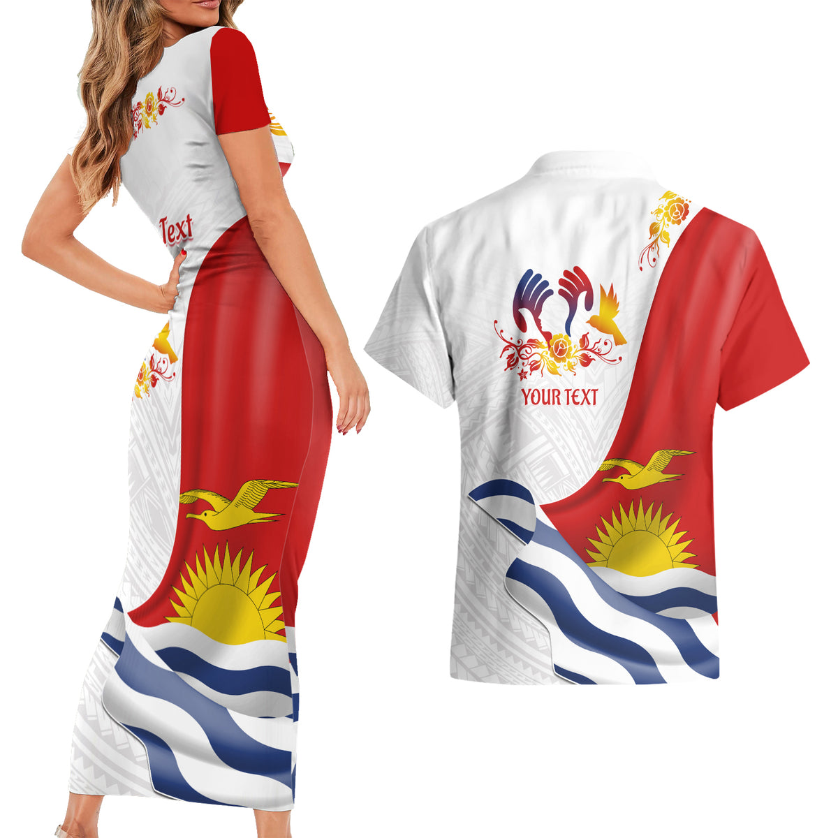 Personalised Kiribati Human Rights Day Couples Matching Short Sleeve Bodycon Dress and Hawaiian Shirt Polynesian Style LT05 - Polynesian Pride