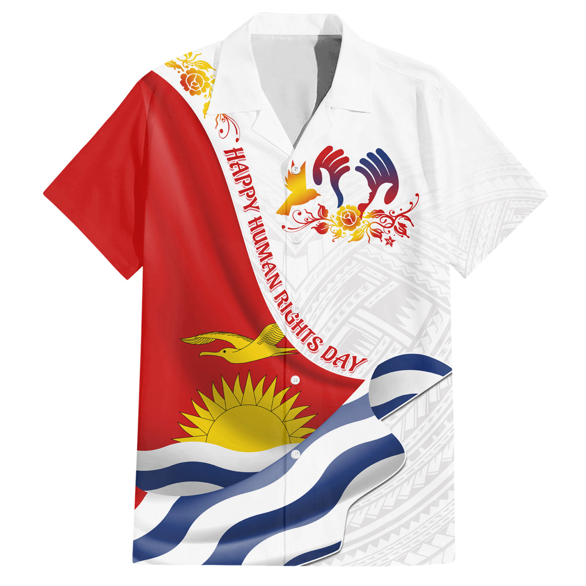 Personalised Kiribati Human Rights Day Family Matching Short Sleeve Bodycon Dress and Hawaiian Shirt Polynesian Style LT05 Dad's Shirt - Short Sleeve White - Polynesian Pride