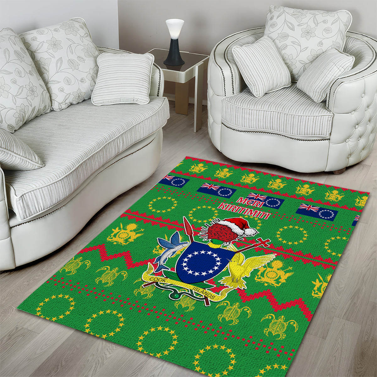 Cook Islands Christmas Area Rug Santa Coat Of Arms Meri Kiritimiti LT05 - Polynesian Pride