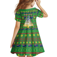 Personalised Cook Islands Christmas Family Matching Off Shoulder Short Dress and Hawaiian Shirt Santa Coat Of Arms Meri Kiritimiti LT05 - Polynesian Pride
