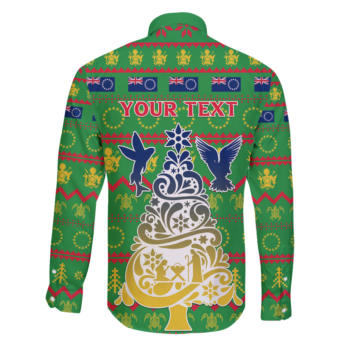 Personalised Cook Islands Christmas Family Matching Off Shoulder Short Dress and Hawaiian Shirt Santa Coat Of Arms Meri Kiritimiti LT05 - Polynesian Pride
