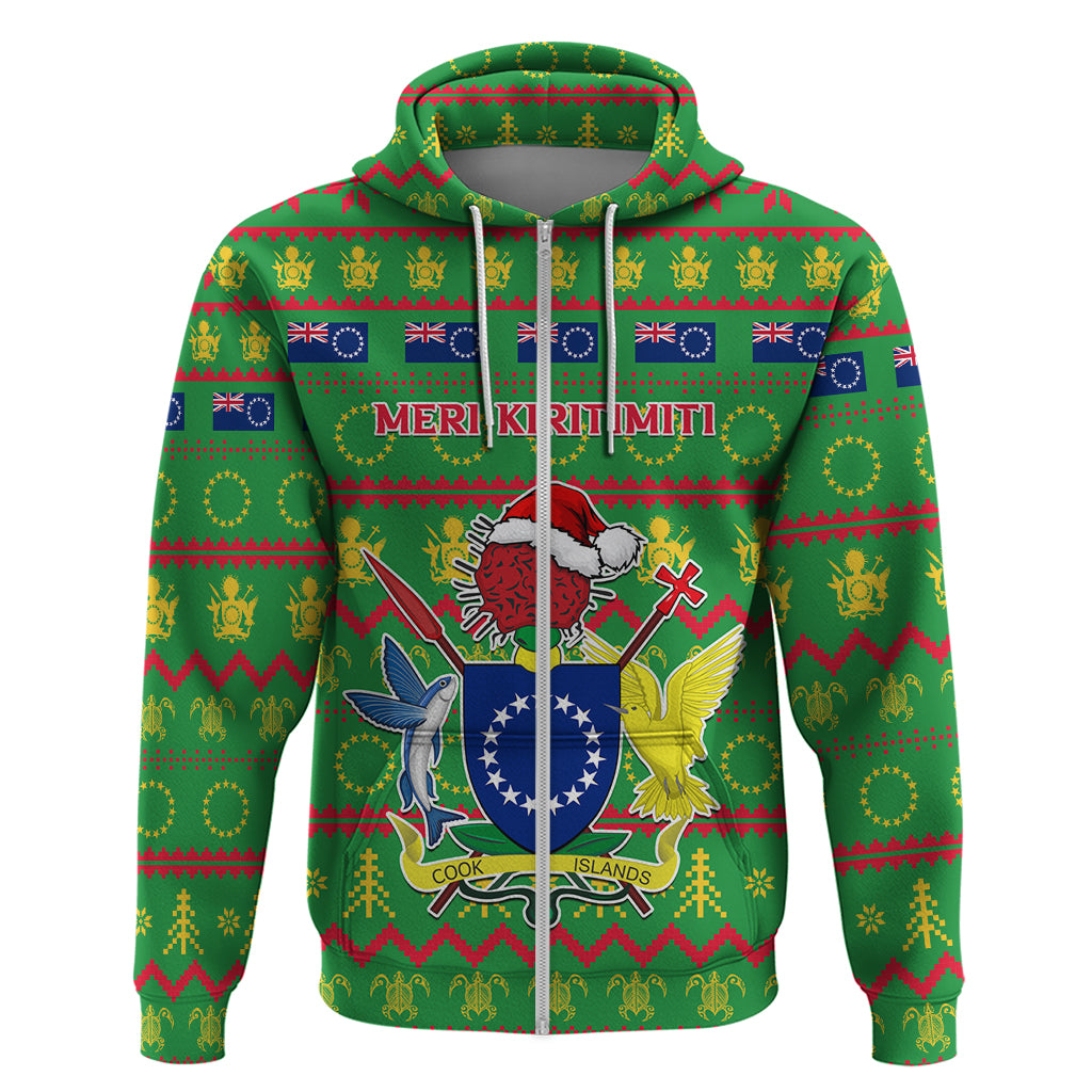 Personalised Cook Islands Christmas Hoodie Santa Coat Of Arms Meri Kiritimiti LT05 - Polynesian Pride