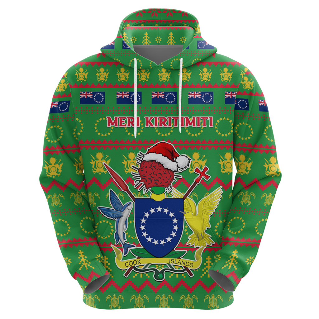 Personalised Cook Islands Christmas Hoodie Santa Coat Of Arms Meri Kiritimiti LT05 - Polynesian Pride