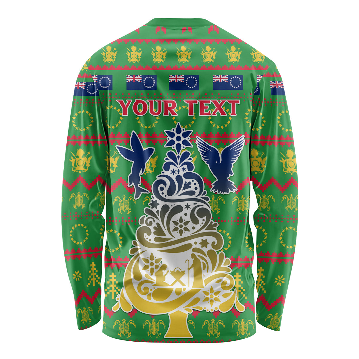 Personalised Cook Islands Christmas Long Sleeve Shirt Santa Coat Of Arms Meri Kiritimiti LT05 - Polynesian Pride