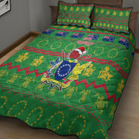 Cook Islands Christmas Quilt Bed Set Santa Coat Of Arms Meri Kiritimiti LT05 - Polynesian Pride