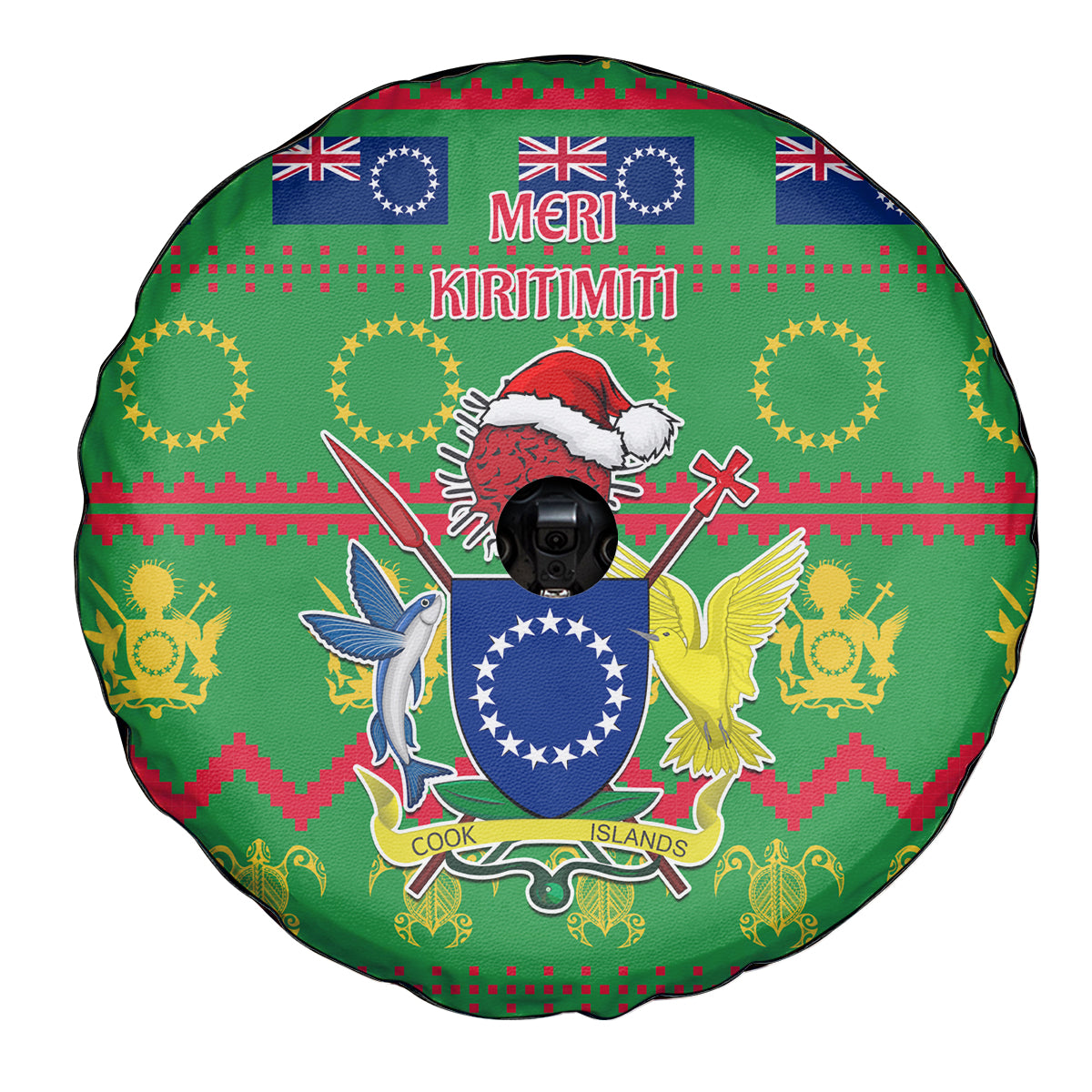 Cook Islands Christmas Spare Tire Cover Santa Coat Of Arms Meri Kiritimiti LT05 - Polynesian Pride