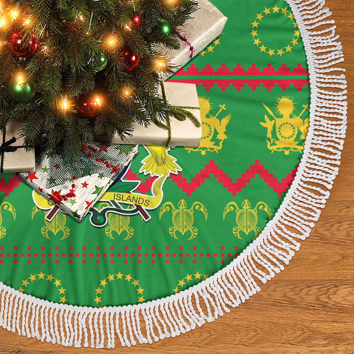 Cook Islands Christmas Tree Skirt Santa Coat Of Arms Meri Kiritimiti LT05 - Polynesian Pride