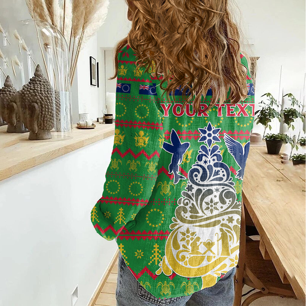 Personalised Cook Islands Christmas Women Casual Shirt Santa Coat Of Arms Meri Kiritimiti LT05 - Polynesian Pride