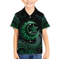 Personalised Polynesia Family Matching Long Sleeve Bodycon Dress and Hawaiian Shirt With Islam Crescent And Star LT05 Son's Shirt Green - Polynesian Pride