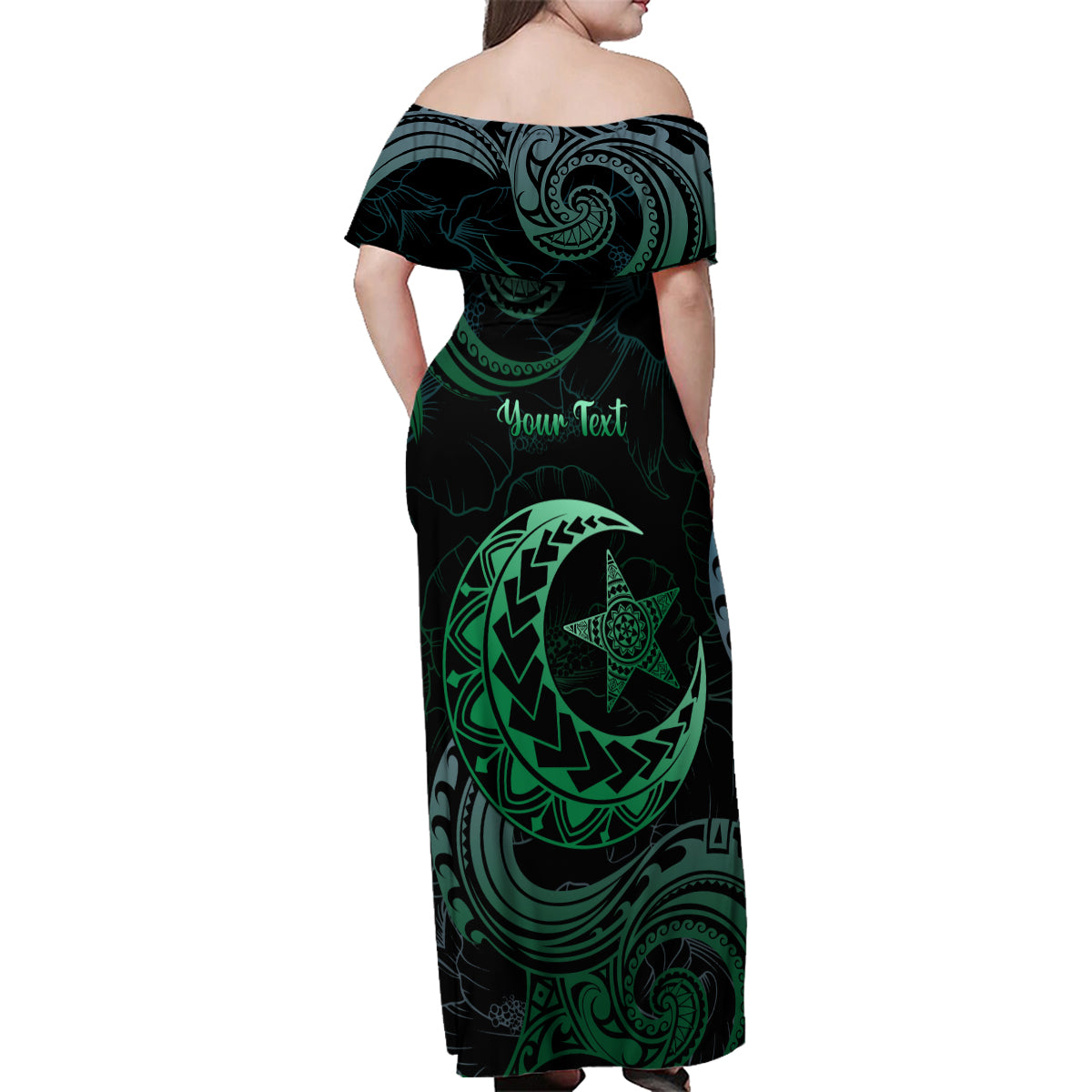 Personalised Polynesia Family Matching Off Shoulder Maxi Dress and Hawaiian Shirt With Islam Crescent And Star LT05 - Polynesian Pride