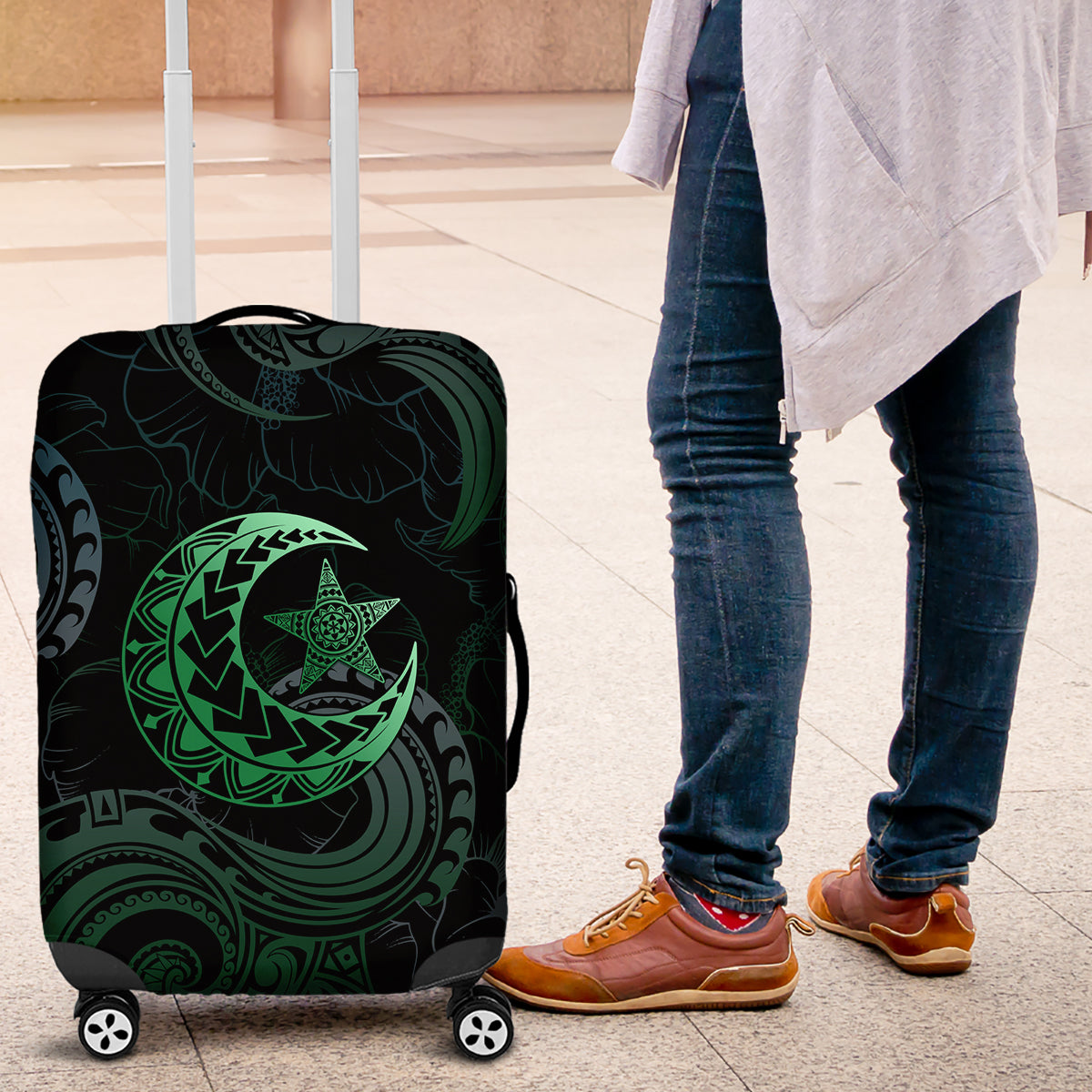 Polynesia Luggage Cover With Islam Crescent And Star LT05 Green - Polynesian Pride