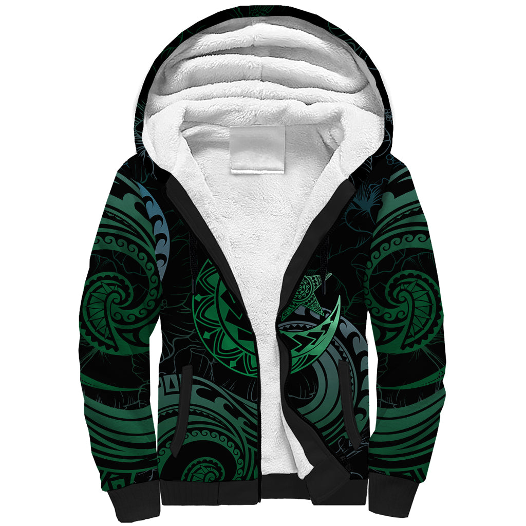 Personalised Polynesia Sherpa Hoodie With Islam Crescent And Star LT05 Unisex Green - Polynesian Pride