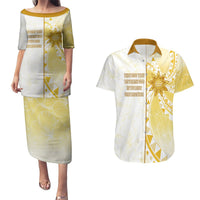 Personalised Polynesia Couples Matching Puletasi Dress and Hawaiian Shirt Bahai Faith Symbol LT05 Yellow - Polynesian Pride