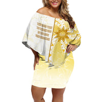 Personalised Polynesia Family Matching Off Shoulder Short Dress and Hawaiian Shirt Bahai Faith Symbol LT05 Mom's Dress Yellow - Polynesian Pride