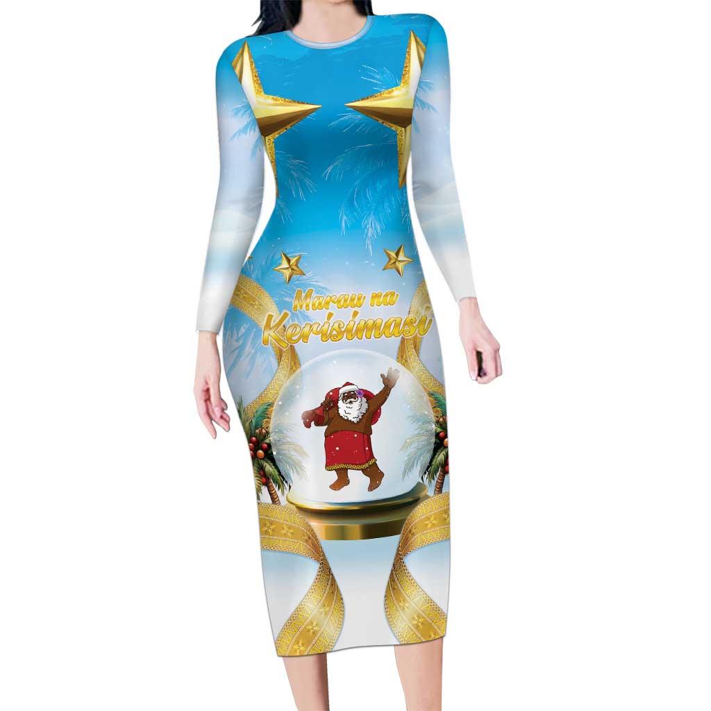 Fiji Christmas Family Matching Long Sleeve Bodycon Dress and Hawaiian Shirt Snow Globe With Fijian Santa LT05