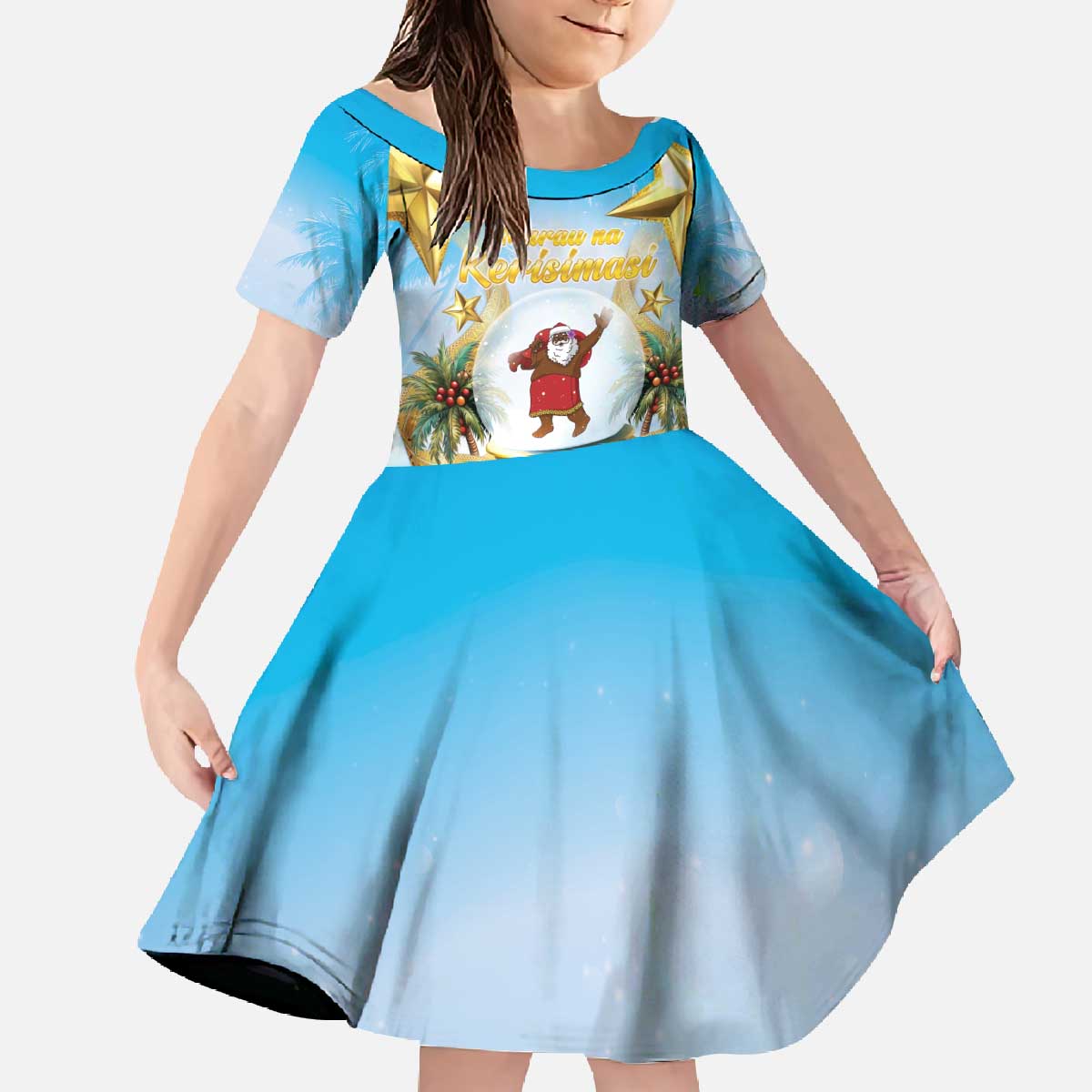 Fiji Christmas Family Matching Off The Shoulder Long Sleeve Dress and Hawaiian Shirt Snow Globe With Fijian Santa LT05