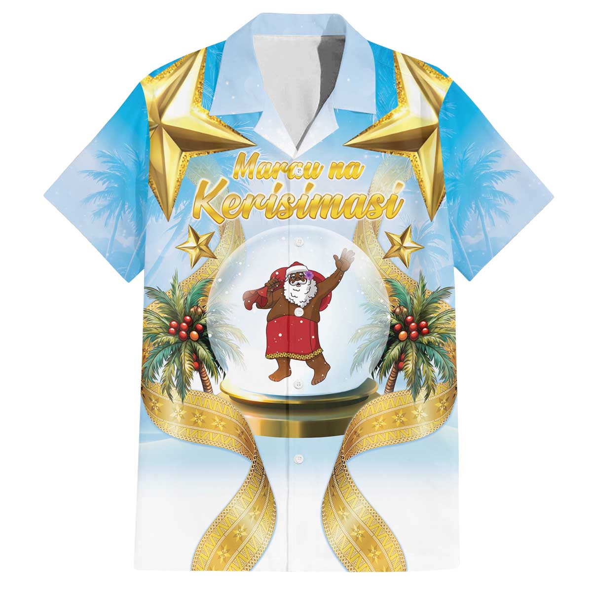 Fiji Christmas Family Matching Off The Shoulder Long Sleeve Dress and Hawaiian Shirt Snow Globe With Fijian Santa LT05