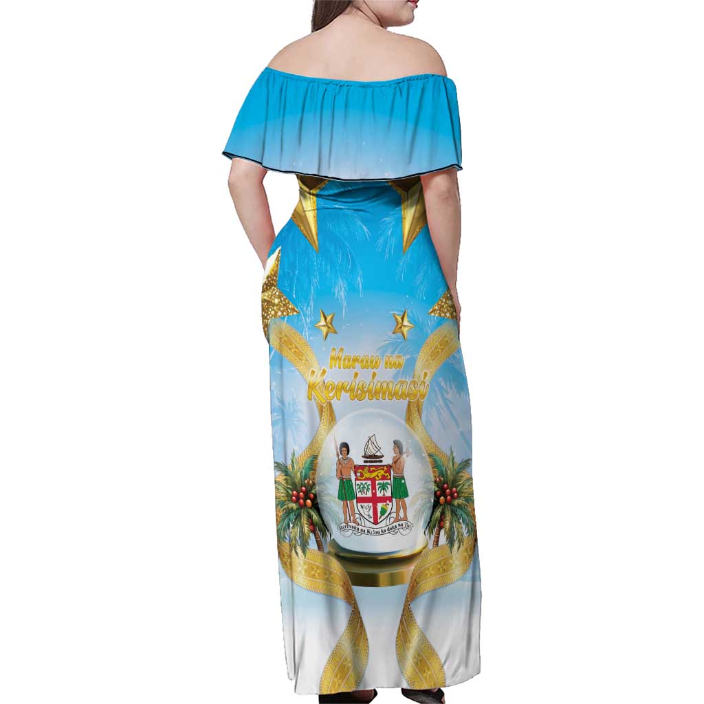 Fiji Christmas Family Matching Off Shoulder Maxi Dress and Hawaiian Shirt Snow Globe With Fijian Santa LT05