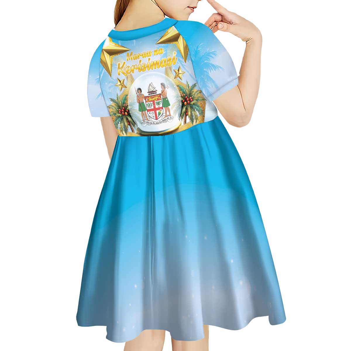 Fiji Christmas Kid Short Sleeve Dress Snow Globe With Fijian Santa LT05
