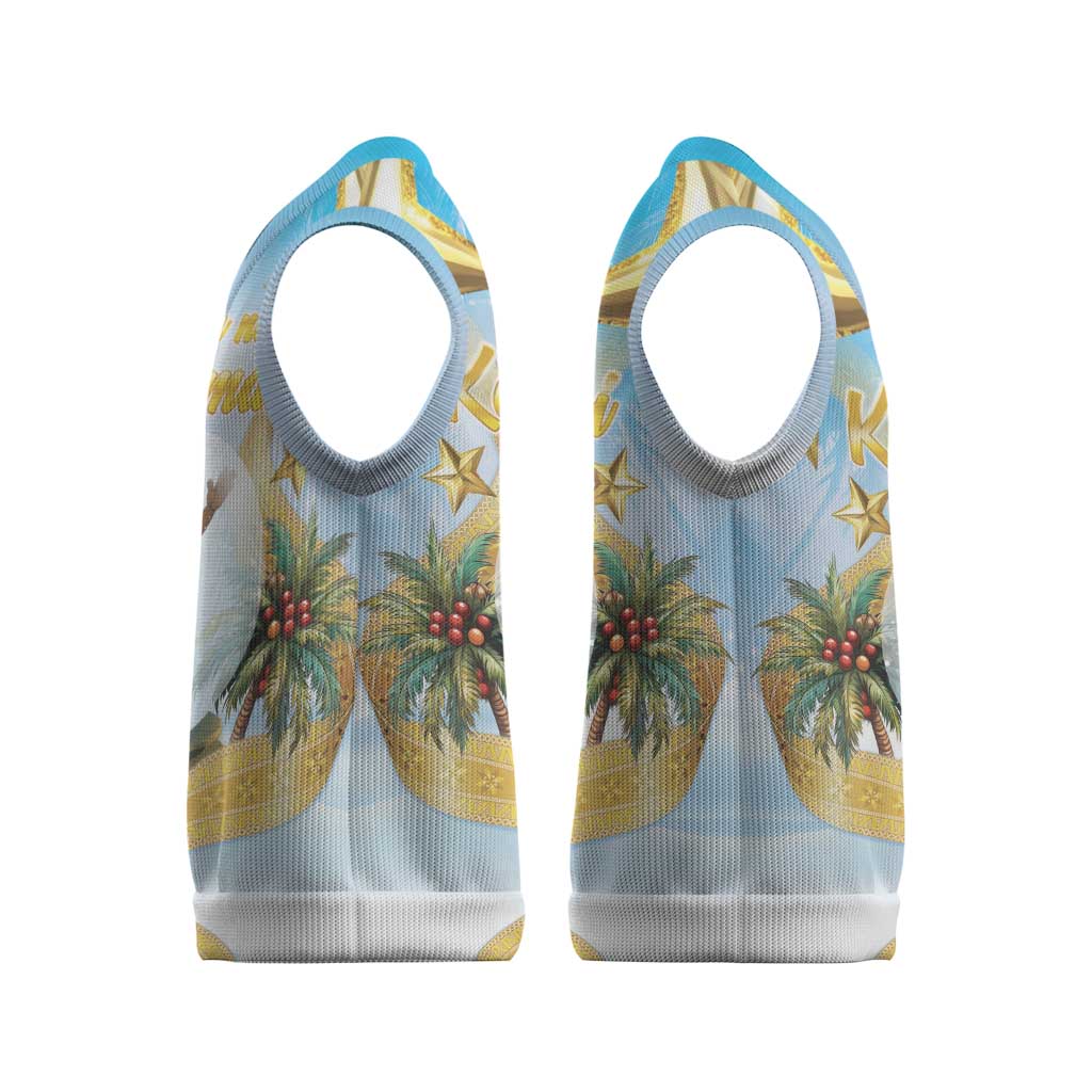 Fiji Christmas Knitted V-Neck Vest Snow Globe With Fijian Santa - Polynesian Pride