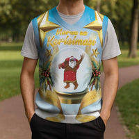 Fiji Christmas Knitted V-Neck Vest Snow Globe With Fijian Santa - Polynesian Pride