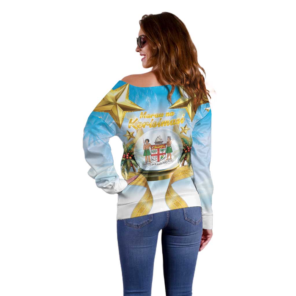 Fiji Christmas Off Shoulder Sweater Snow Globe With Fijian Santa LT05 - Polynesian Pride