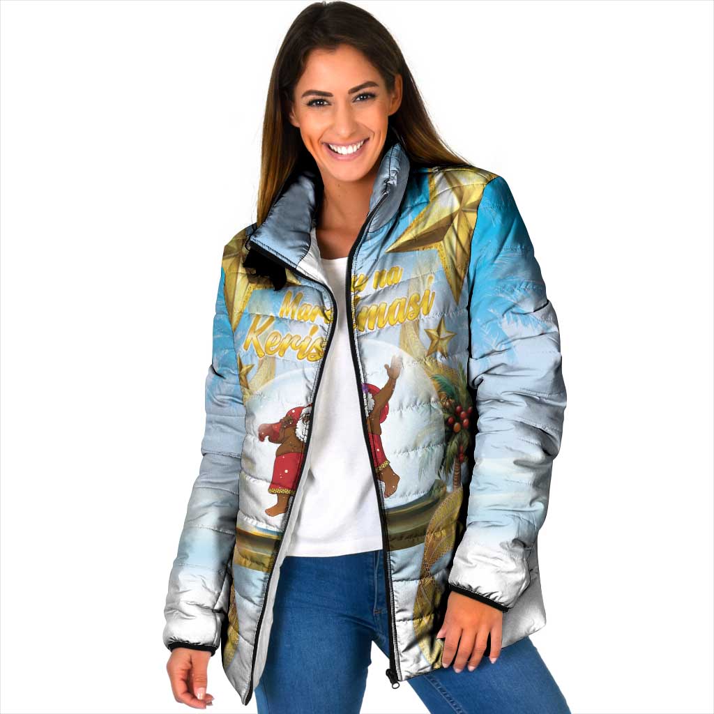 Fiji Christmas Padded Jacket Snow Globe With Fijian Santa LT05